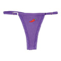 A flat image of Berry Sorbet’s Grape Mist Chilli ribbed cotton thong with res chilli embroidery.